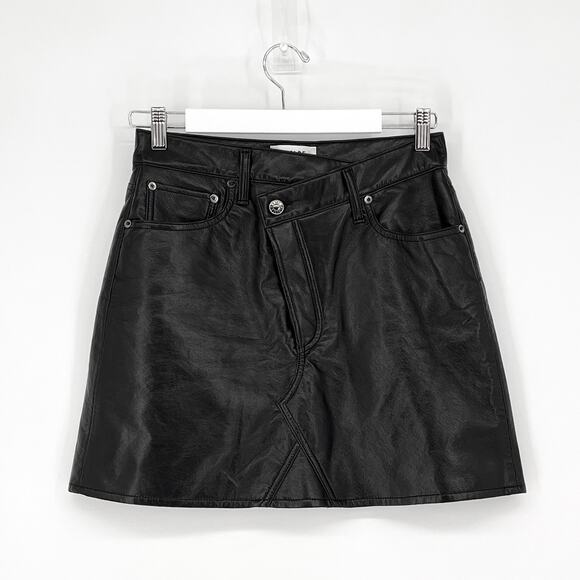 AGOLDE Recycled Leather Criss Cross Skirt Size 27 Black Detox - Picture 2 of 5